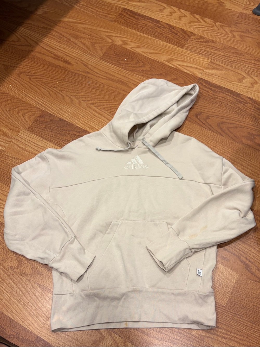 adidas Cream Pullover Hoodie with Embroidered Logo
